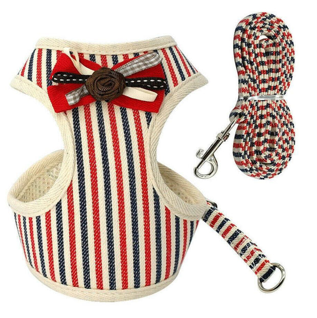 Comfortable Bow Tie Striped Dog Leash With Bells - Available In Multiple Colors And Sizes-6