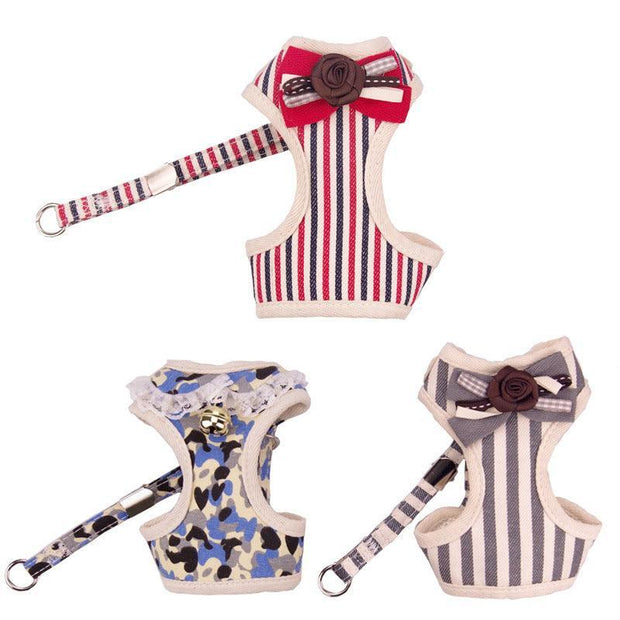 Comfortable Bow Tie Striped Dog Leash With Bells - Available In Multiple Colors And Sizes-4