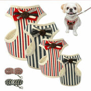 Comfortable Bow Tie Striped Dog Leash With Bells - Available In Multiple Colors And Sizes-3